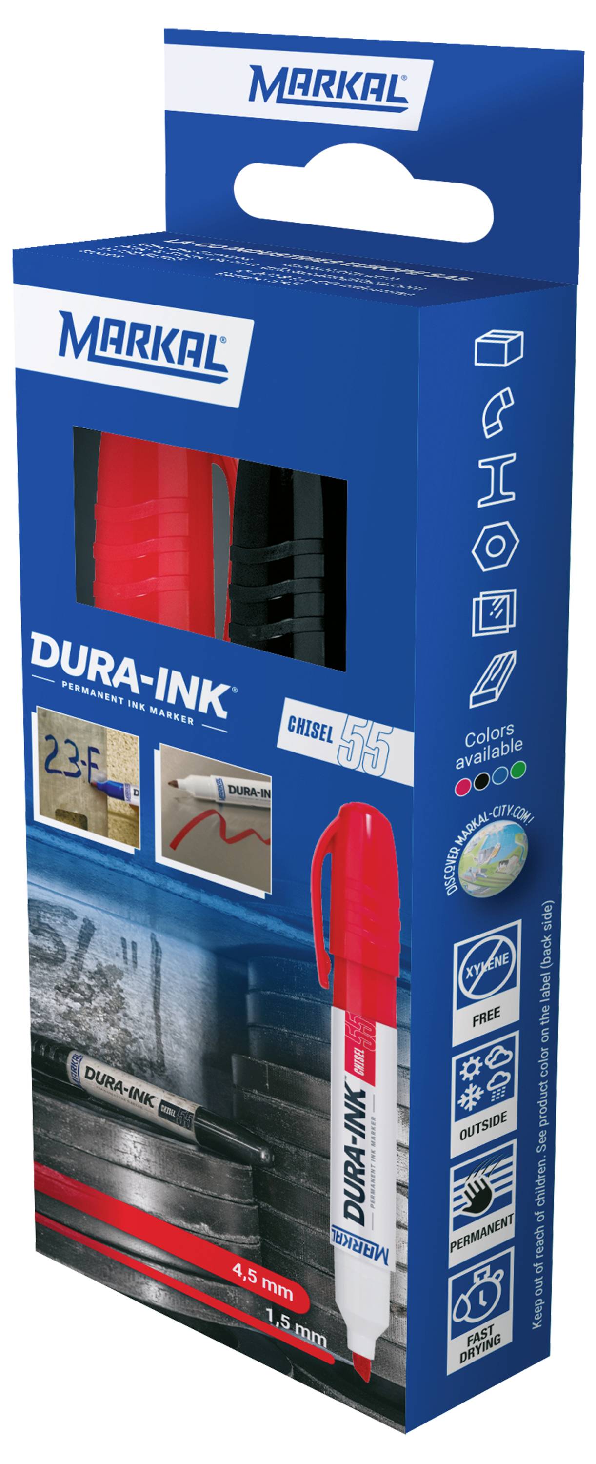 Markal DURA-INK CHISEL 22244 Permanent marker Rood, Zwart Watervast: Ja