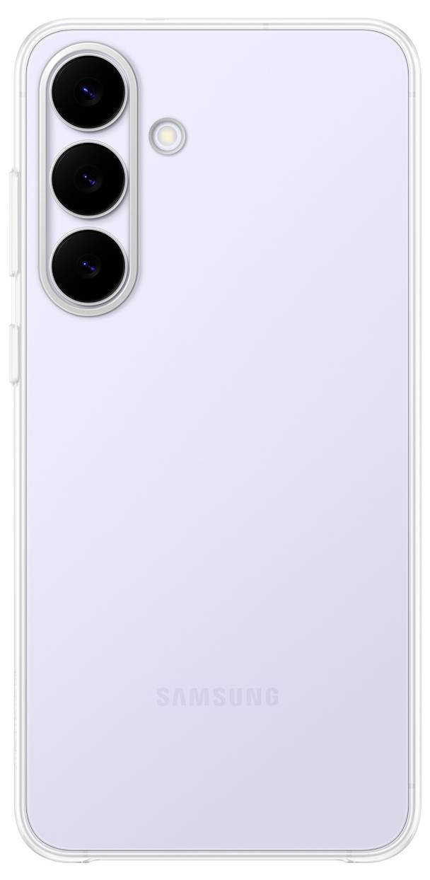 Een smartphone met een witte achterkant, met drie achteruitrijcamera's verticaal gepositioneerd aan de linkerkant en een LED-flitser naast hen.