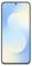 Een smartphone die een minimalistische, abstracte achtergrond vertoont met zachte blauwe en gele tinten en een grote, gestileerde 'S'-vorm in het midden.