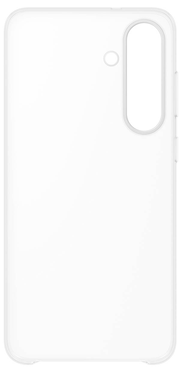 'Transparante telefoonhoes met uitsparing voor camera en knoppen, bekeken van achteren.'