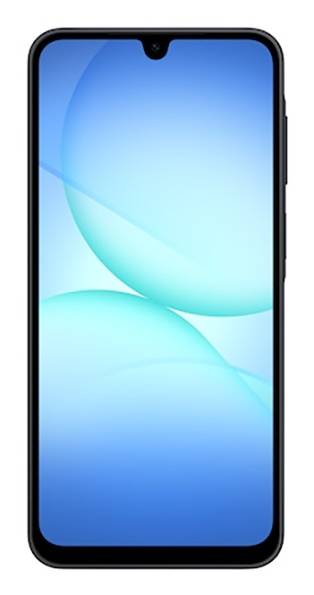 Een moderne smartphone met een groot, strak touchscreen waarop een blauwe verloop-achtergrond wordt weergegeven.