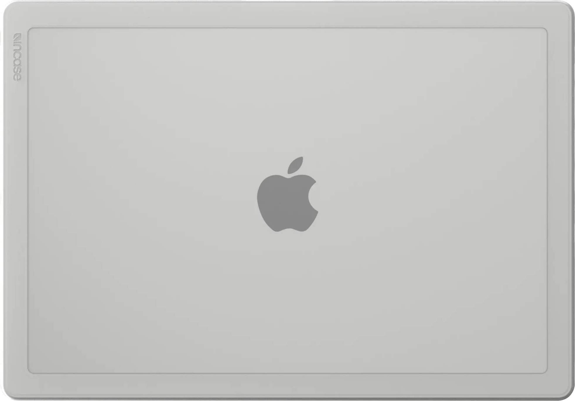 Een laptopklep met een zilveren afwerking en een logo dat een appel met een hap eruit voorstelt, gecentreerd op het oppervlak.