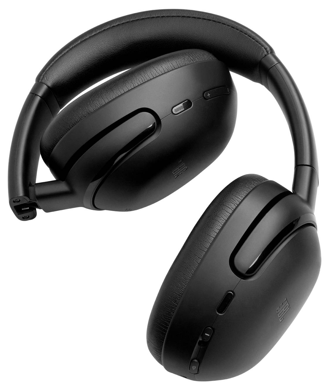 Zwarte over-ear koptelefoon met gewatteerde oorkussens en een strak design.