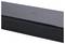 Een slanke zwarte soundbar met minimalistische aanraakbediening met volume-, aan/uit- en Bluetooth-verbindingspictogrammen op het bovenoppervlak.