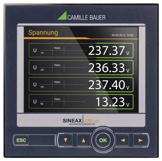 Weergavescherm met spanningsmetingen voor drie fasen: 'U1N' op 237,37V, 'U2N' op 236,33V, 'U3N' op 237,40V en 'U4N' op 13,23V.