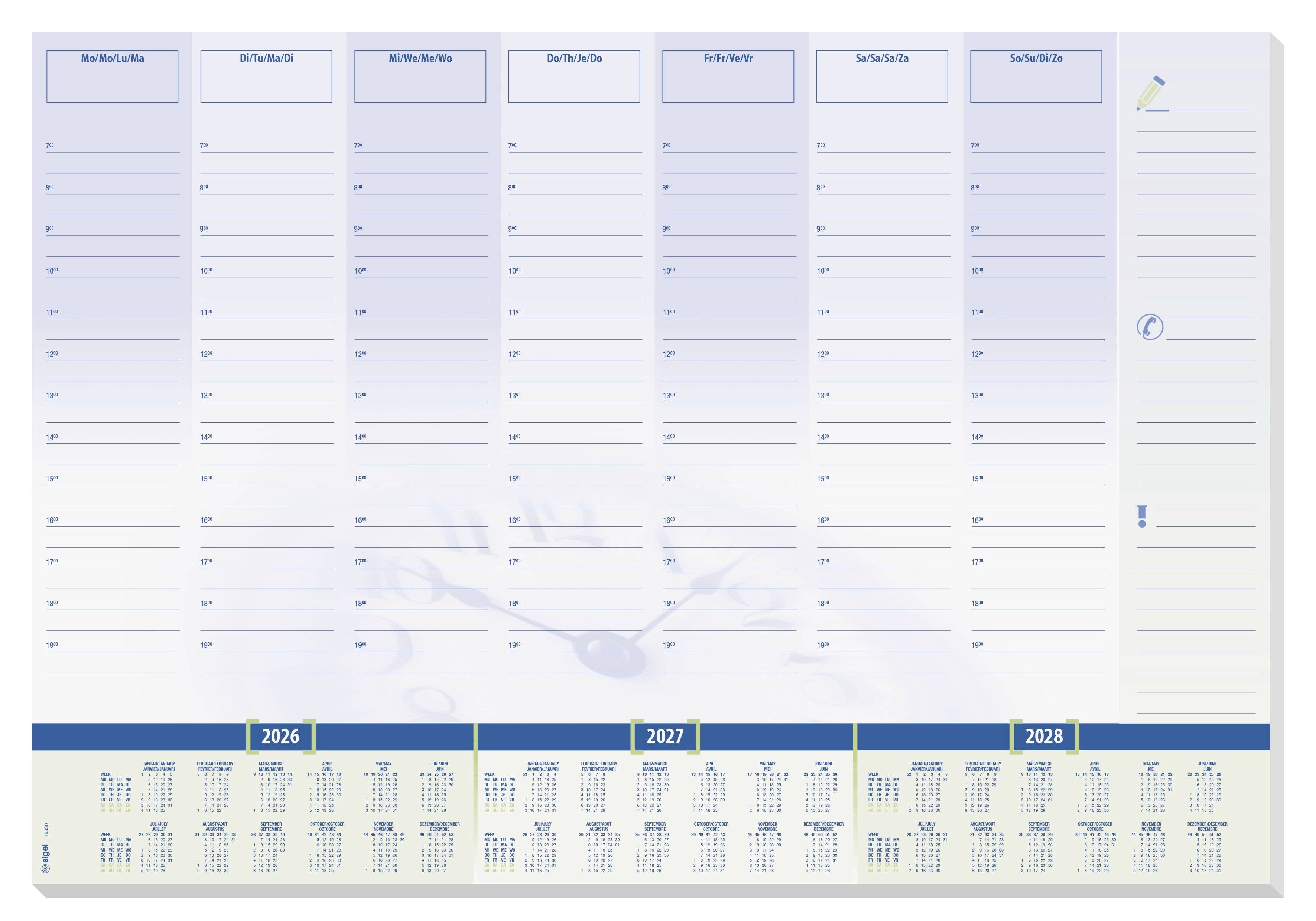 Sigel H6350 Bureau onderlegger Papier Weekplanner, Dagplanner Gelinieerd (b x h) 59.5 cm x 41 cm 2026, 2027, 2028 30 vellen