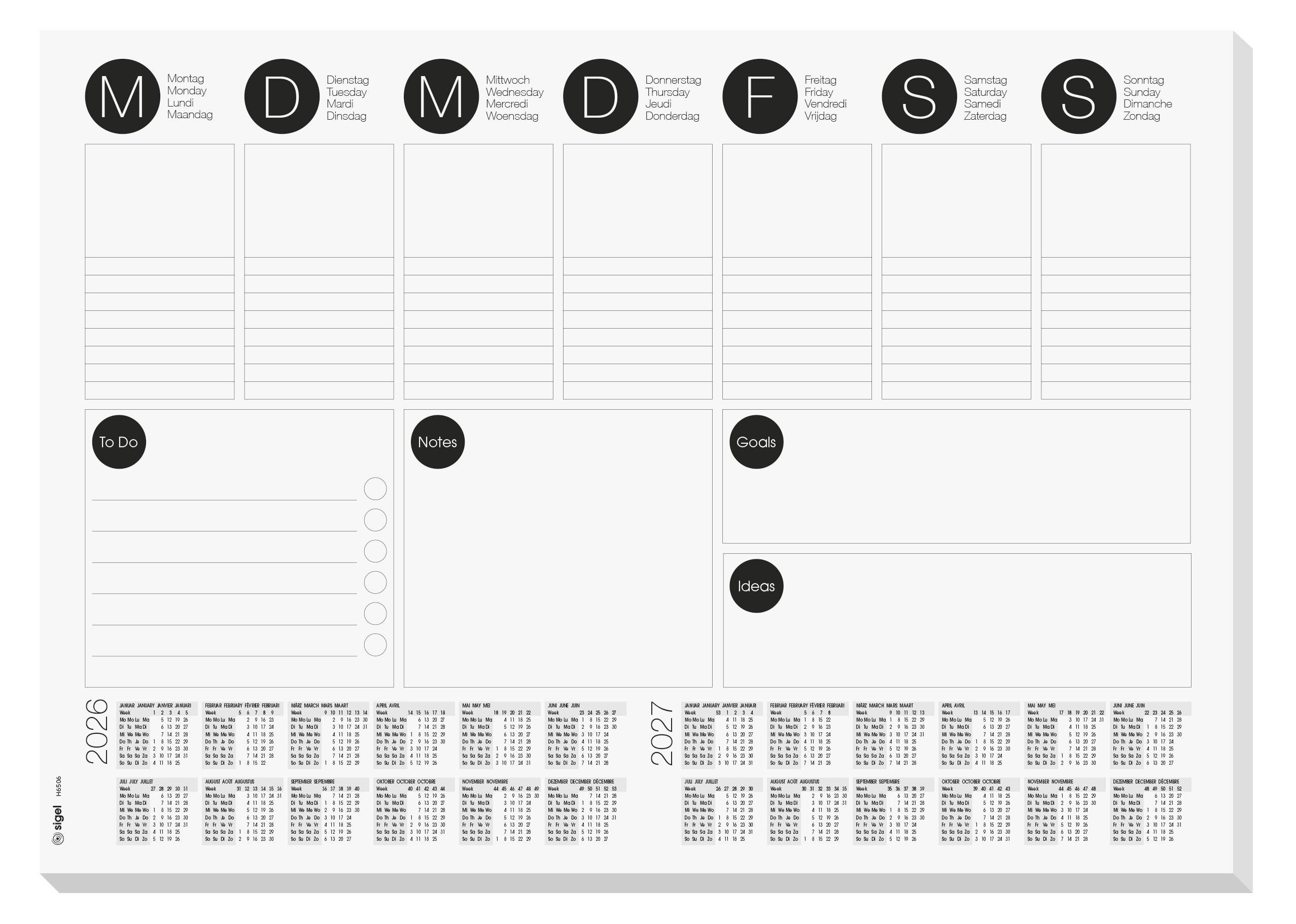 Sigel H6506 Bureau onderlegger Papier Weekplanner (b x h) 42 cm x 29.7 cm 2026, 2027 30 vellen