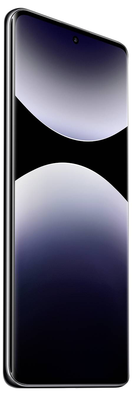 Een strakke smartphone met een glanzend, gebogen scherm en een minimalistisch design, waarbij een donkere gradiënt-achtergrond wordt weergegeven.