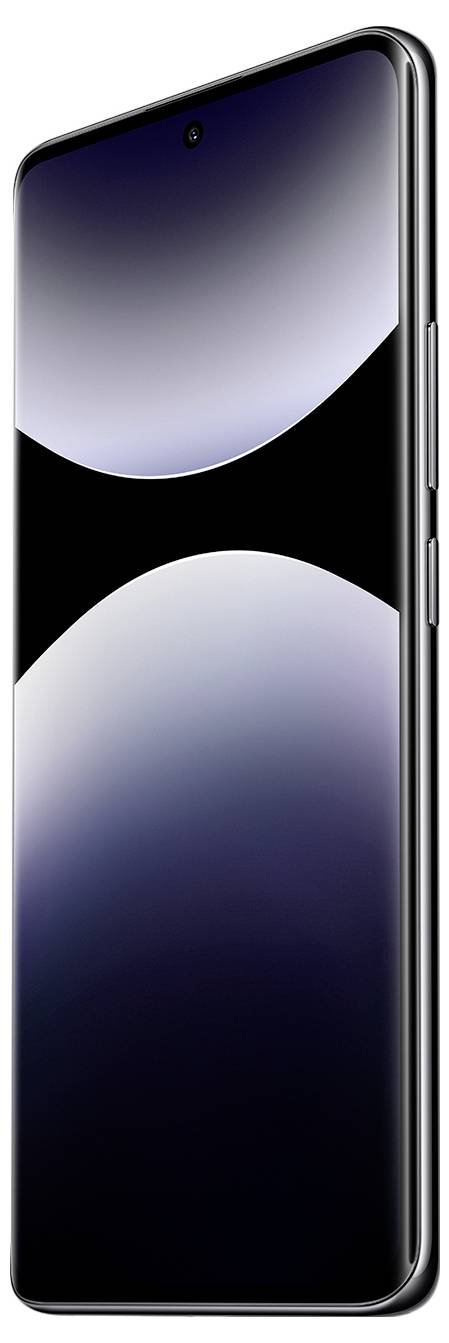 Een strak, modern smartphone met een donker, verloop-scherm en dunne zijknoppen, weergegeven vanuit een schuin zijaanzicht tegen een witte achtergrond.
