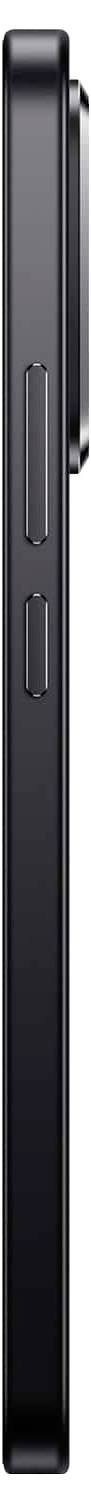 Een zijaanzicht van een slanke zwarte smartphone, waarbij de knoppen en de uitstekende cameramodule in de rechterbovenhoek worden getoond.
