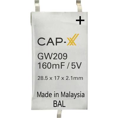 'CAP-XX GW209 160mF/5V, 28.5 x 17 x 2.1mm, Gemaakt in Maleisië BAL'