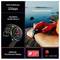 Een smartwatch-advertentie met uitgelichte functies: '326 ppi', 'Gebogen Gorilla Glass 3', 'AMOLED-touchscreen', 'Bekroond ontwerp'.