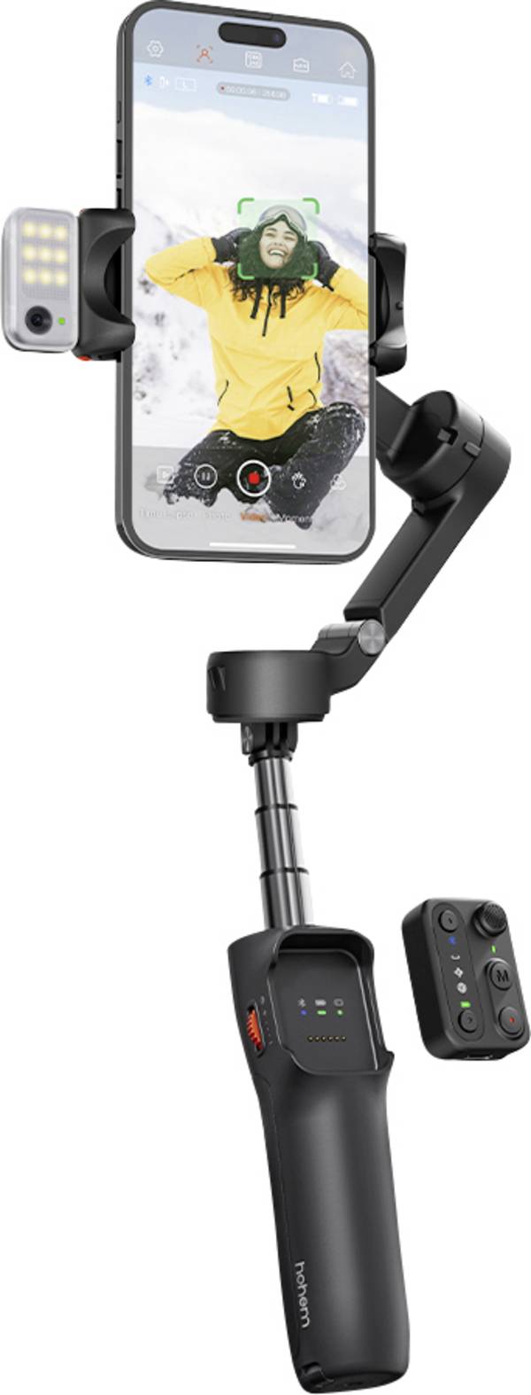 Hohem V3 BLK Gimbal elektrisch 1/4 inch Zwart Bluetooth, Geïntegreerde accu, Geïntegreerd statief, Incl. smartphonehouder