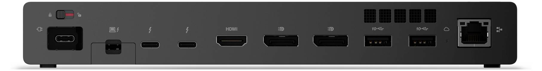 De afbeelding toont het achterpaneel van een multimediatoestel met verschillende aansluitingen, waaronder USB, HDMI, Ethernet en voedingsingang, voor connectiviteit.