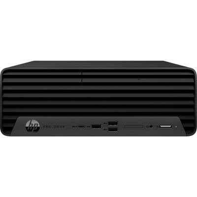 Een horizontale desktopcomputer met een voorpaneel waarop een aan/uit-knop, USB-poorten, een koptelefoonaansluiting, een SD-kaartsleuf en 'HP ProDesk' branding te zien zijn.