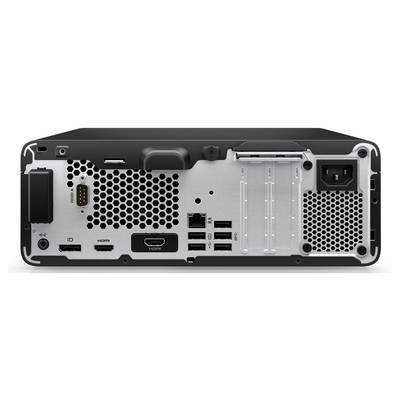 De afbeelding toont het achterpaneel van een computerbehuizing met meerdere USB-poorten, HDMI-poorten, een ethernetpoort, een voedingsingang en ventilatieopeningen.
