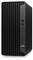 Een zwarte HP Pro Tower desktop computer met verticale ribbels, voorzien van meerdere USB-poorten en een HP-logo op het voorpaneel.