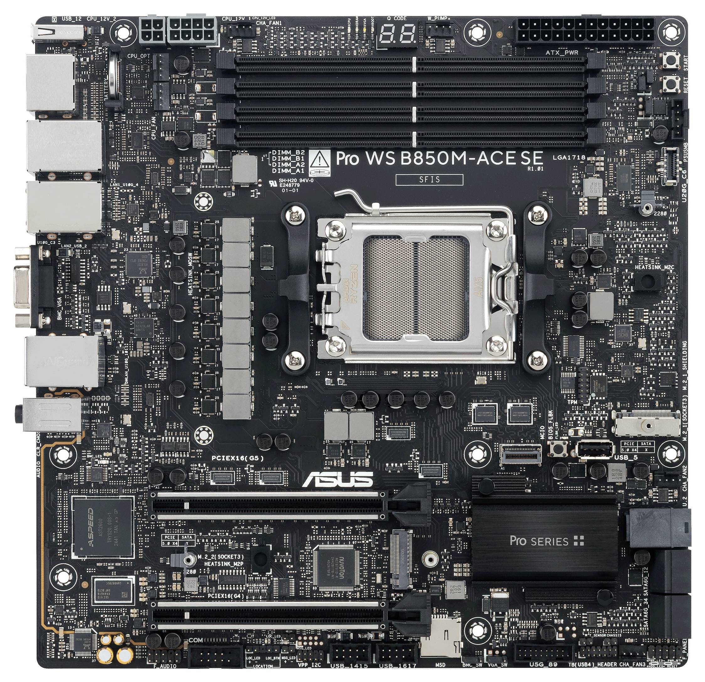 Asus PRO WS B850M-ACE SE Moederbord Socket AMD AM5 Vormfactor Micro-ATX Moederbord chipset AMD® B850-9