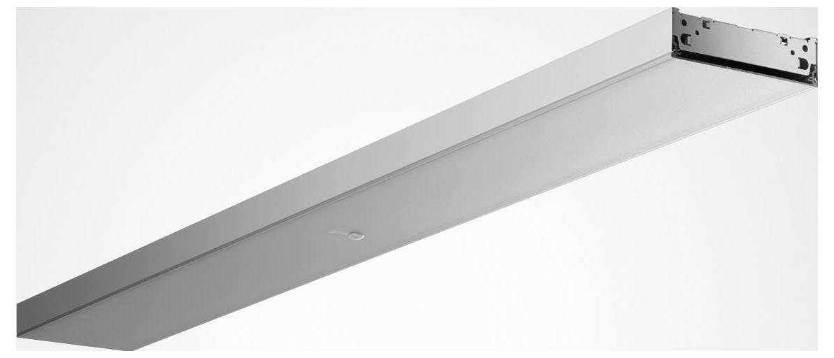 Een slanke, rechthoekige, inbouwverlichting met een minimalistische vormgeving, weergegeven tegen een witte achtergrond.
