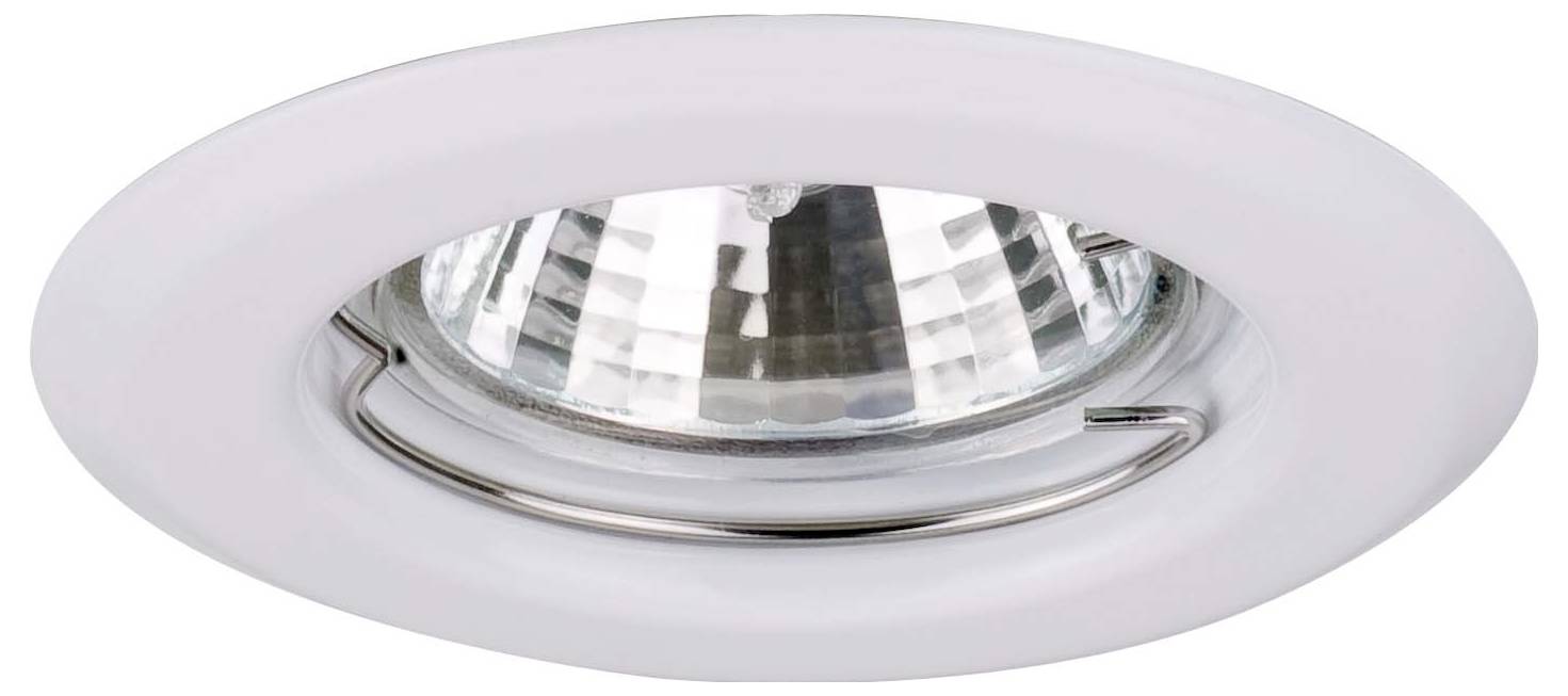 'Inbouwspot in het plafond met een ronde witte rand en een reflecterend interieur, ontworpen voor moderne binnenverlichting.'