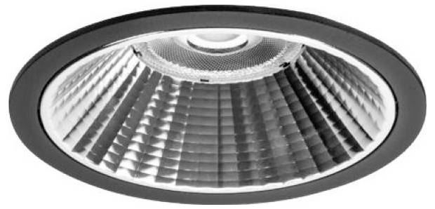 Inbouwspotje voor plafond met ronde vorm, reflecterende geribbelde binnenzijde en donkere rand