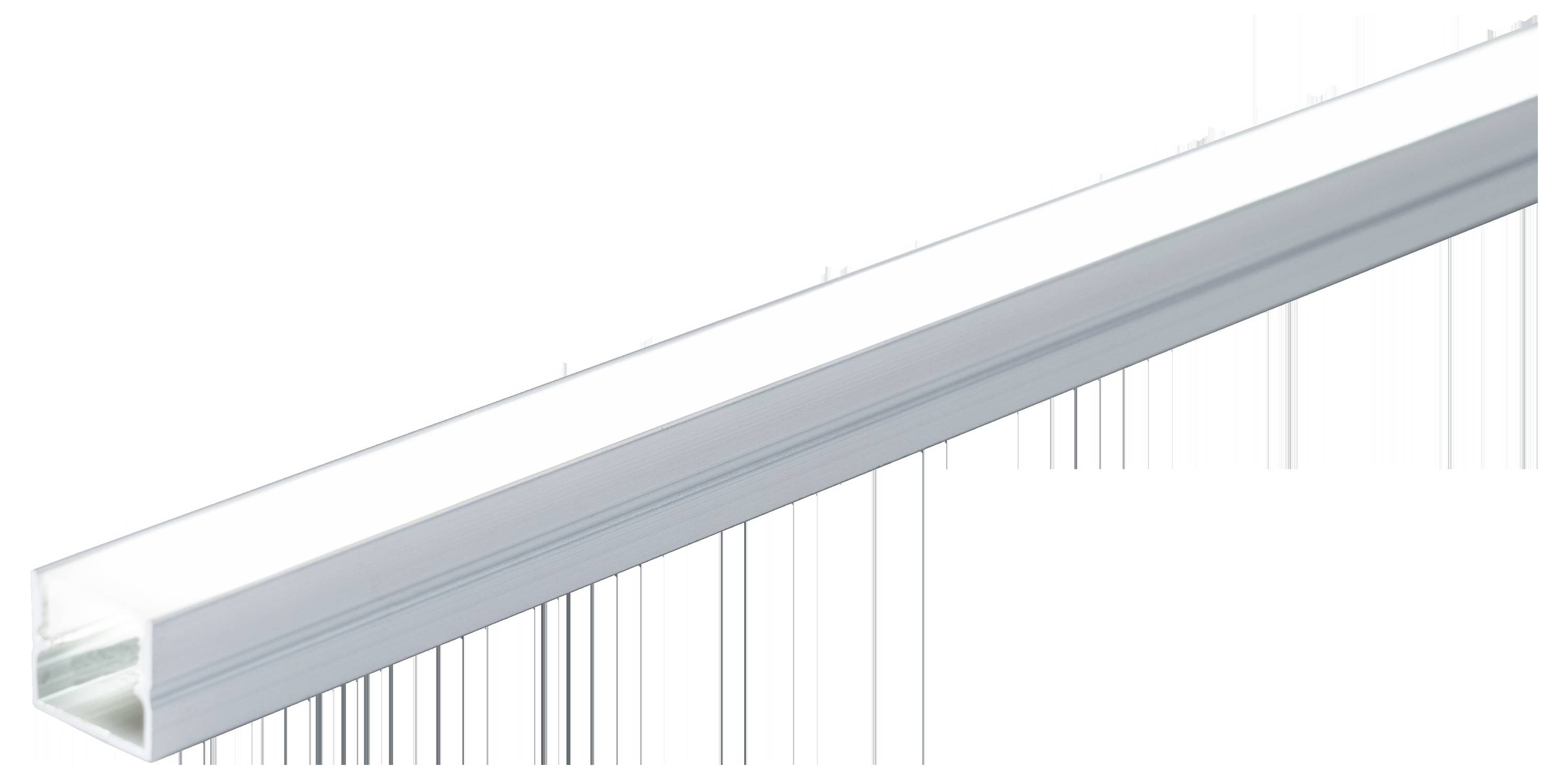 Een lang, rechthoekig aluminium LED-profielkanaal met een matglas afdekking, gebruikt voor het huisvesten en verspreiden van LED-lichtstrips.