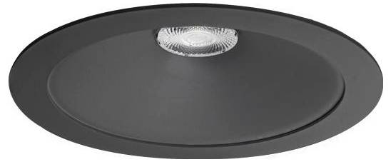 Een zwarte inbouwplafondlamp met een rond frame en één lamp, ontworpen voor moderne interieurs.