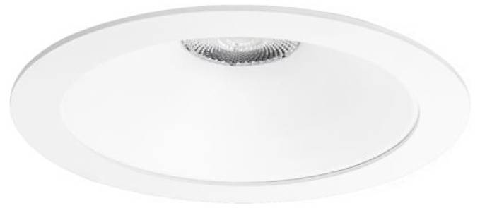 Ronde witte plafondlamp met een centrale geribbelde reflector en glad ingezonken profiel