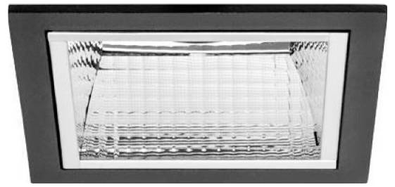 Aan de muur gemonteerd rechthoekig displaypaneel met een vaag zwart-wit patroon of afbeelding achter glas.