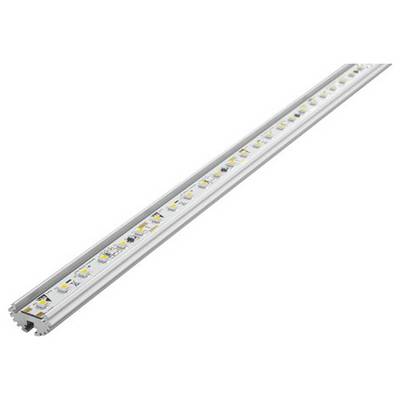 Een lineaire LED-lichtstrip met meerdere kleine LED-lampen die gelijkmatig verdeeld zijn langs een metalen behuizing, ontworpen voor efficiënt en gelijkmatig licht.
