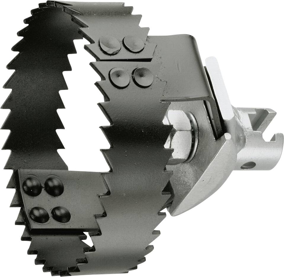 Een metalen gatenzaag met gekartelde tanden voor het zagen van ronde gaten in verschillende materialen, voorzien van een centraal boorbitje voor precisie.