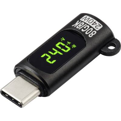 'USB-C stroommeter die 240 volt weergeeft op een digitaal scherm, wat het spanningsniveau aangeeft voor het controleren van de elektrische uitvoer.'