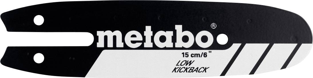 Metabo 15 cm/6" laagterugslag kettingzaag geleiderail met zwart-witte merkdesign.