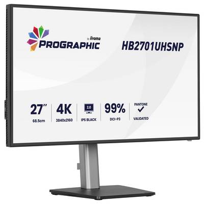 'Iiyama ProLite HB2701UHSNP' monitor, 27 inch, 4K resolutie, IPS-paneel, bestrijkt 99% DCI-P3 kleurenbereik, Pantone gevalideerd.