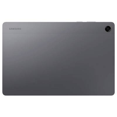 Een slanke, grijze Samsung-tablet gezien van achteren, met de cameralens in de rechterbovenhoek.