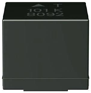 Een kleine zwarte elektronische component met witte tekst op de bovenkant: 'T 101 K 8092.'