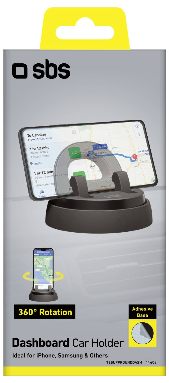 'Track My Card' itemtracker-pakket met een smartphone met kaart-app en een zwarte kaarttracker. Compatibel met Apple Find My.