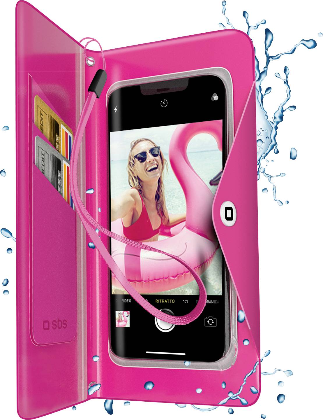 sbs mobile Cover Universeel Universal Pink Met polsband, Spatwaterdicht, Stootbestendig