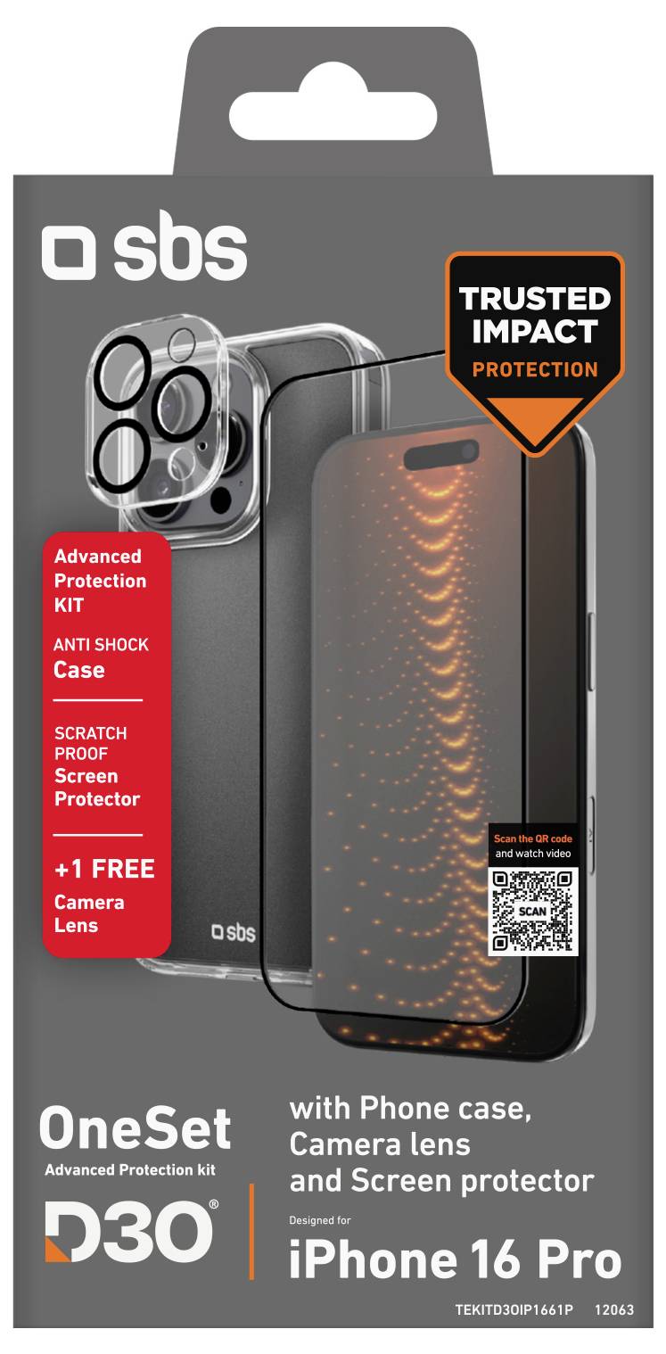 SBS set with D3O technology for iPhone 16 Pro - case  glass screen and camera protector - transparent – Foto 2 von 2