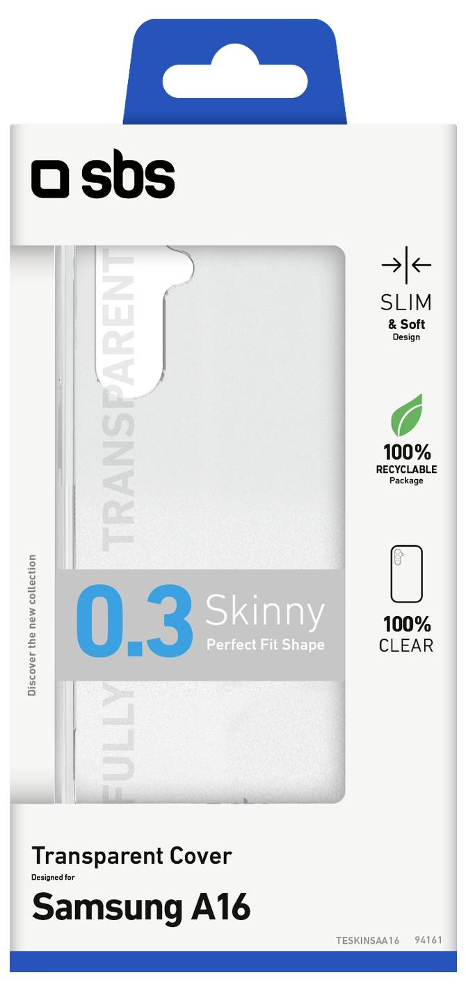 'SBS transparante hoes voor Samsung A16, slank en zacht design, 100% recycleerbare verpakking, 100% helder, perfect passende vorm.'