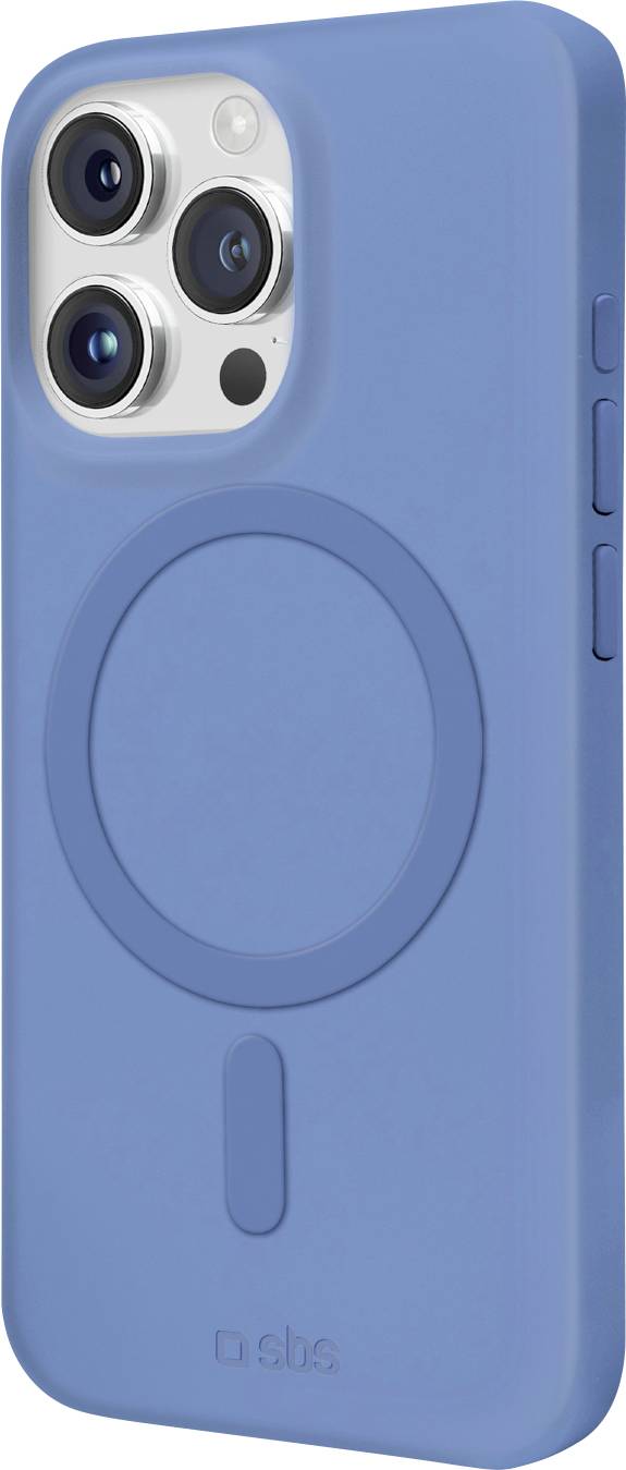 Een blauwe smartphonehoesje met een cirkelvormig ontwerp en camerasniede aan de achterkant, speciaal ontworpen voor een specifiek telefoonmodel.
