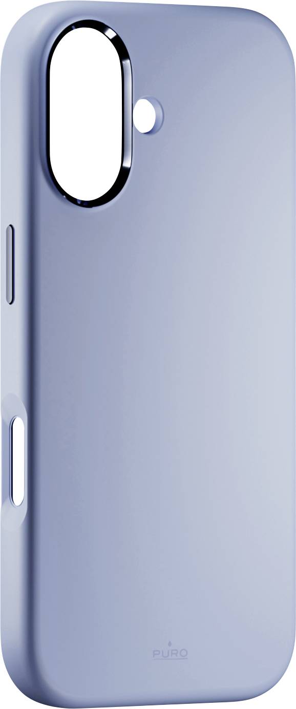 Een stijlvolle, lichtblauwe smartphonehoesje met een glanzende afwerking, voorzien van nauwkeurige uitsnijdingen voor de camera en knoppen.