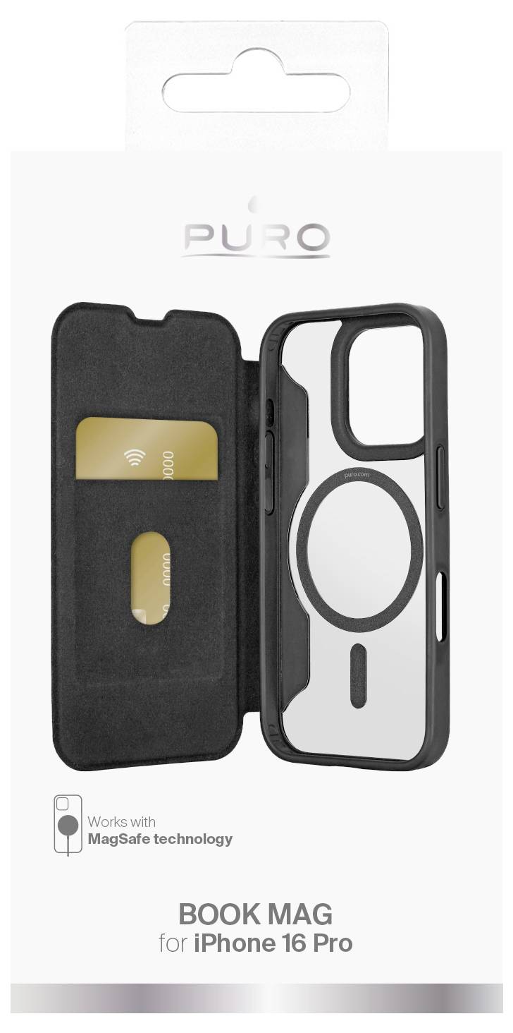 Puro Book Mag MagSafe Leather Case with Flap and Card Slot for iPhone 16 Pro - Black – Foto 2 von 2