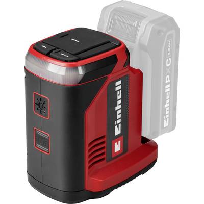 'Een rode en zwarte draagbare LED-werkverlichting met een grote aan-uitknop, ontworpen voor gebruik met verwisselbare batterijen, getoond in staande positie.'