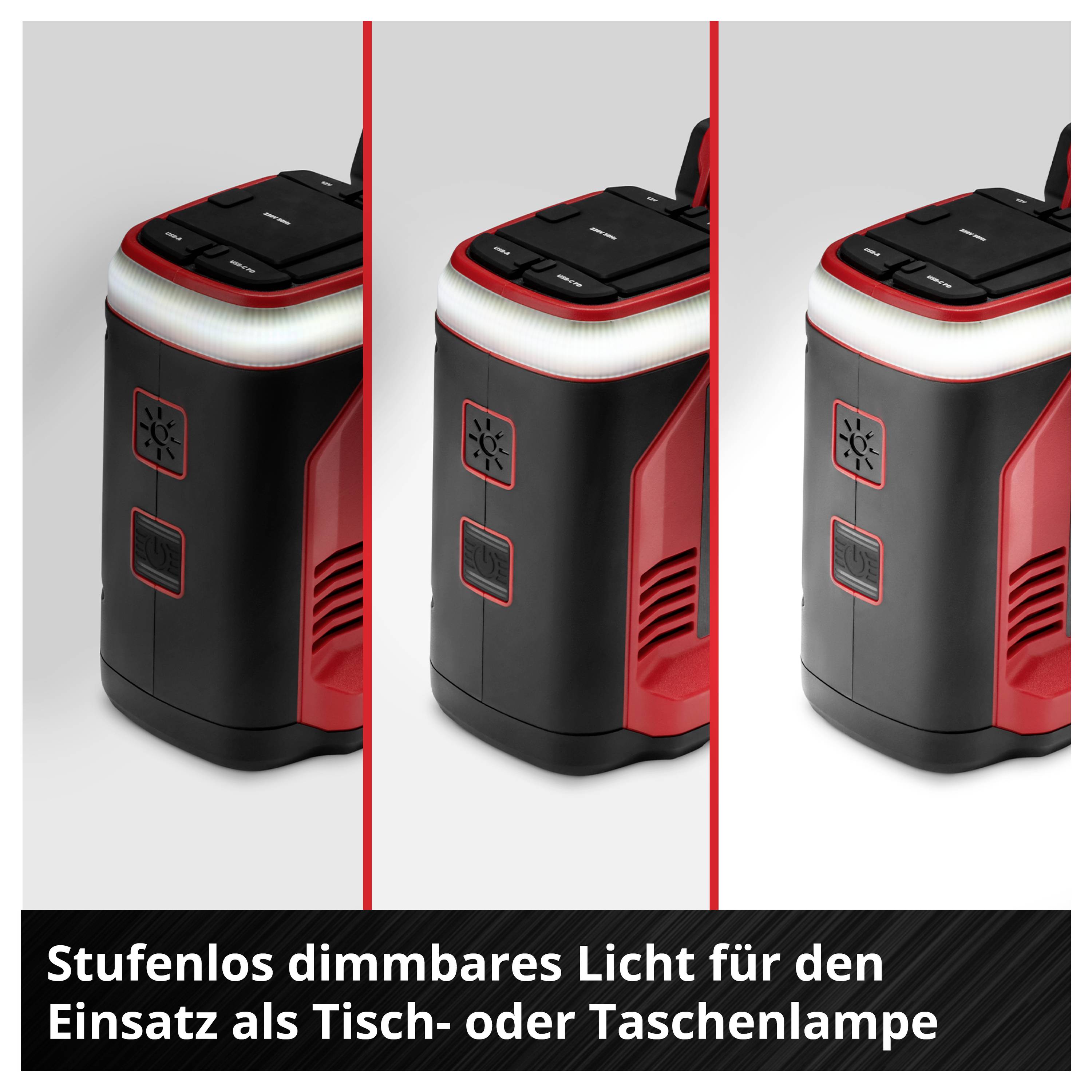 Een compacte, rechthoekige lamp met traploos dimbaar licht. Geschikt voor gebruik als tafel- of zaklamp.