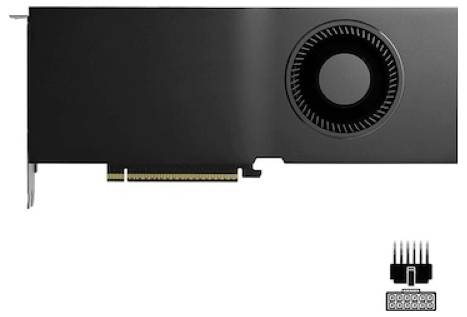 Een zwarte computergrafische kaart met een enkele koelventilator, afgebeeld boven een 16-pins stroomconnector.