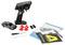 RC-autoset met controller, inclusief automodel, afstandsbediening, 4 reservebanden, 3 verkeersborden, schroevendraaier, gebruiksaanwijzing en aanvullende instructies.
