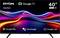 Een 40-inch Dyon TV met Google TV functies. Vertoont kleurrijke golfgrafische afbeeldingen. Toont logo's voor Google Play, Hey Google en Google Cast.