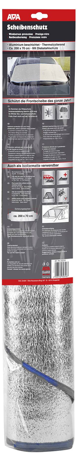 APA Aluminium (gecoat) Voorruitfolie (l x b x h) 700 x 2000 x 3 mm SUV, Auto, Van Zilver-5