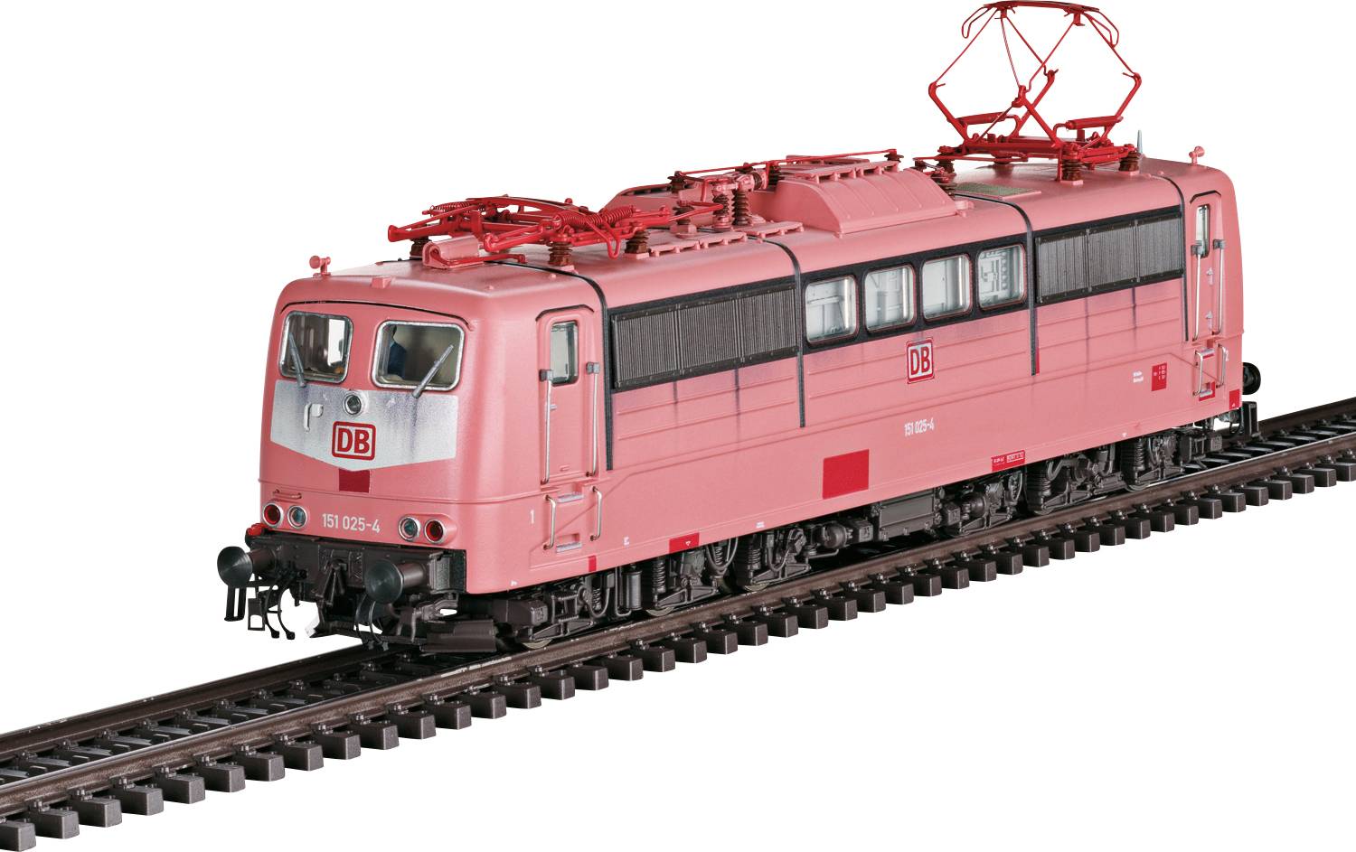 Een rode elektrische locomotief met het DB-logo op een spoorrails. Hij heeft een uitgesproken rechthoekige vorm en een pantograaf bovenop voor bovenleiding.